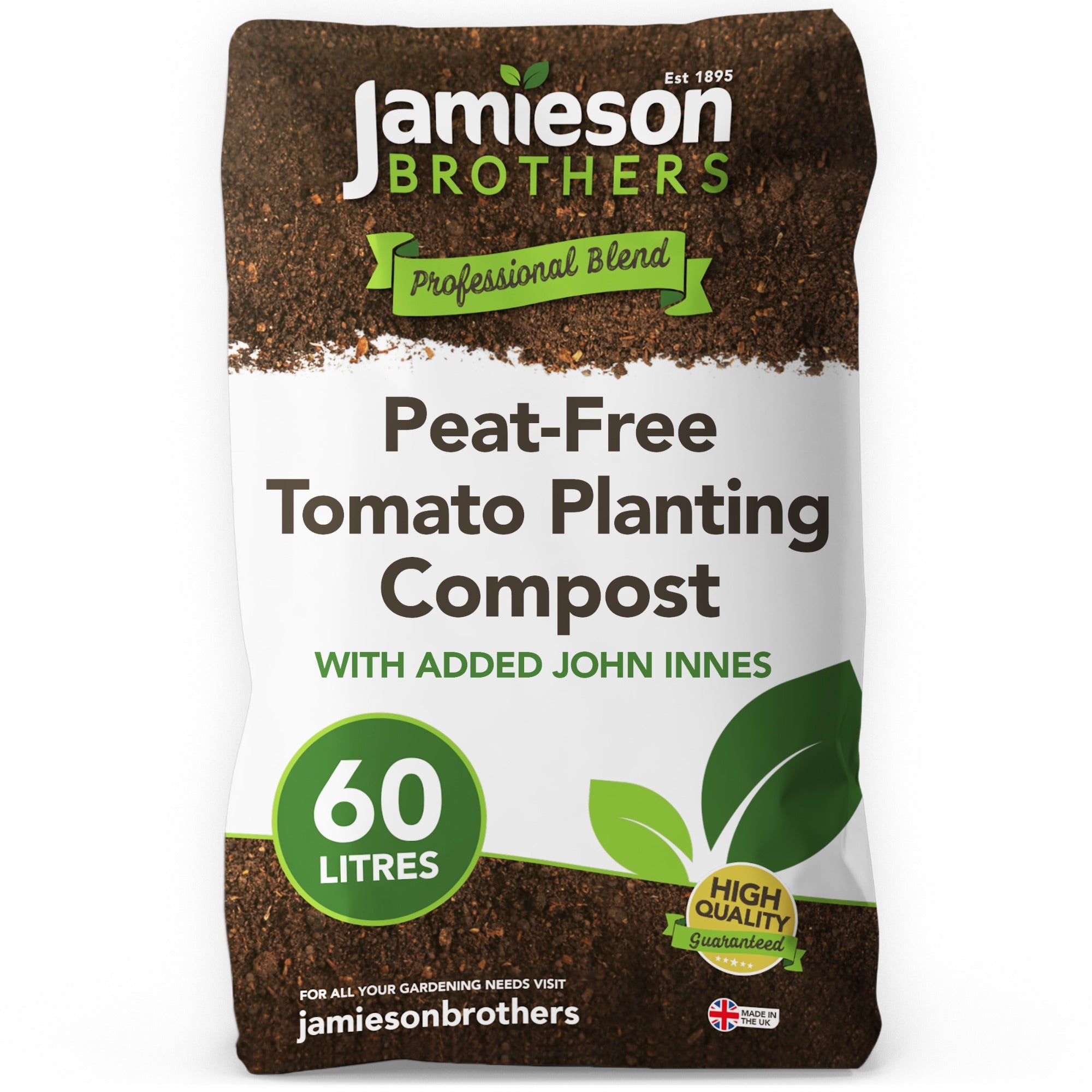 Peat-Free Tomato Compost with added John Innes 60L - 6 months feeding in this professional blend by Jamieson Brothers